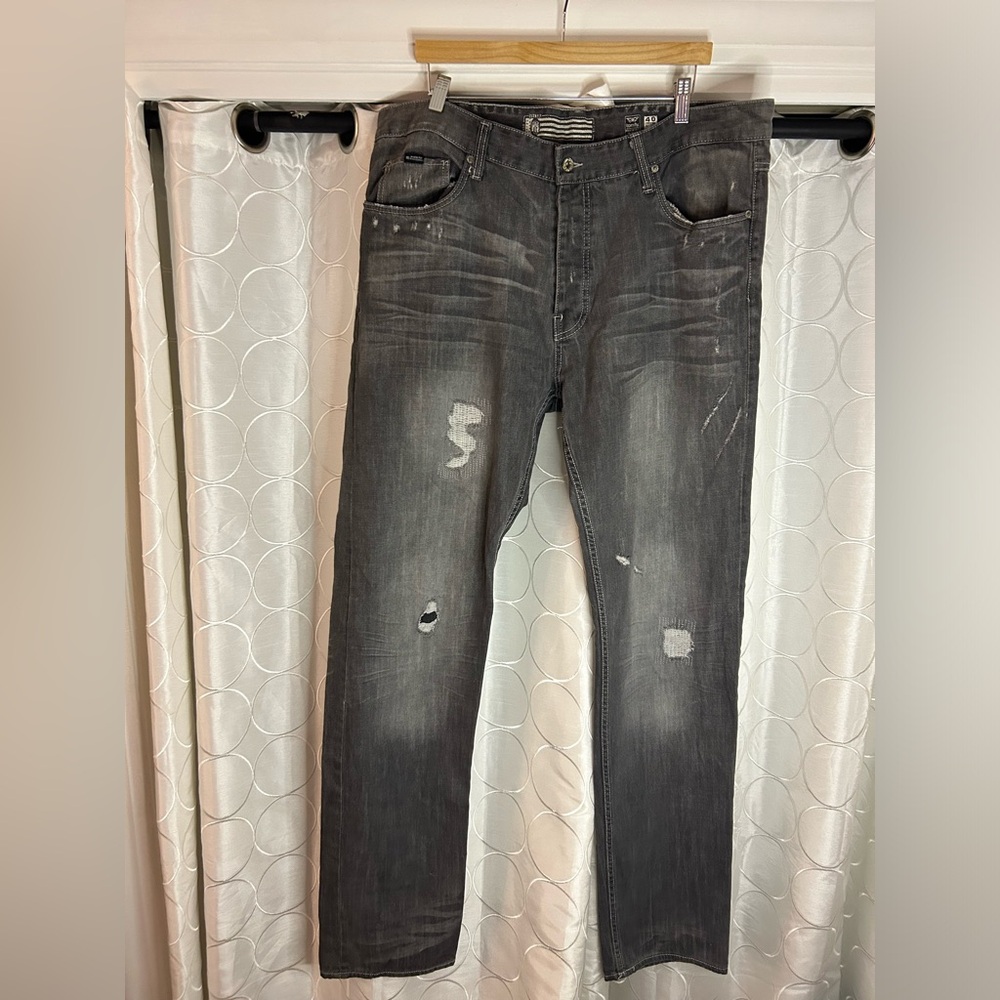 Born Fly Mens Anytown USA Jeans ~ Black Distressed ~ Button Fly ~ Size 40